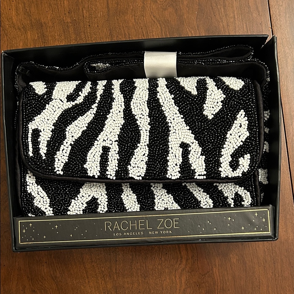 Rachel Zoe Zebra Pattern Beaded Bag